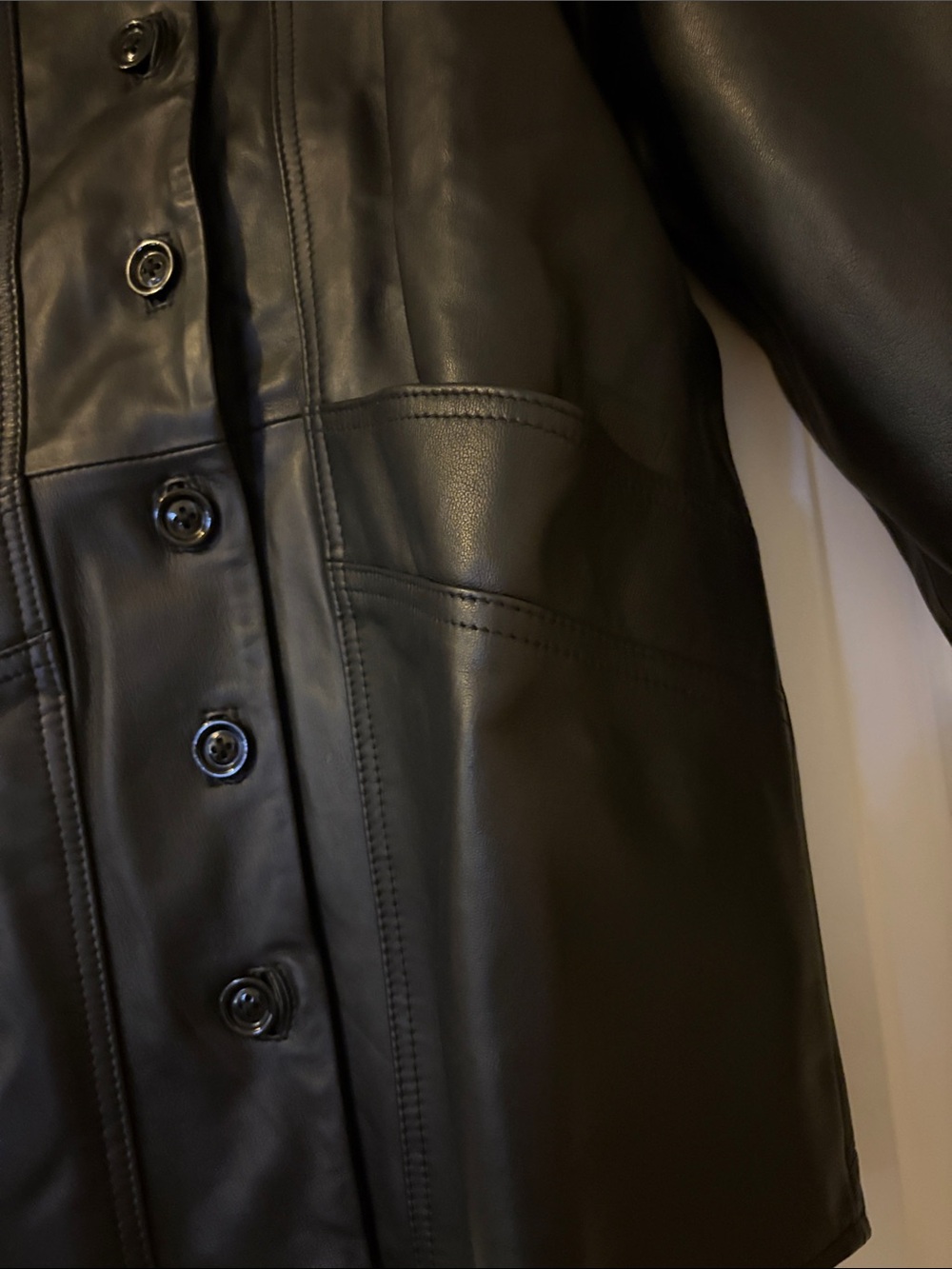 Classic Black Leather Button-Front Jacket - Picture 7 of 9